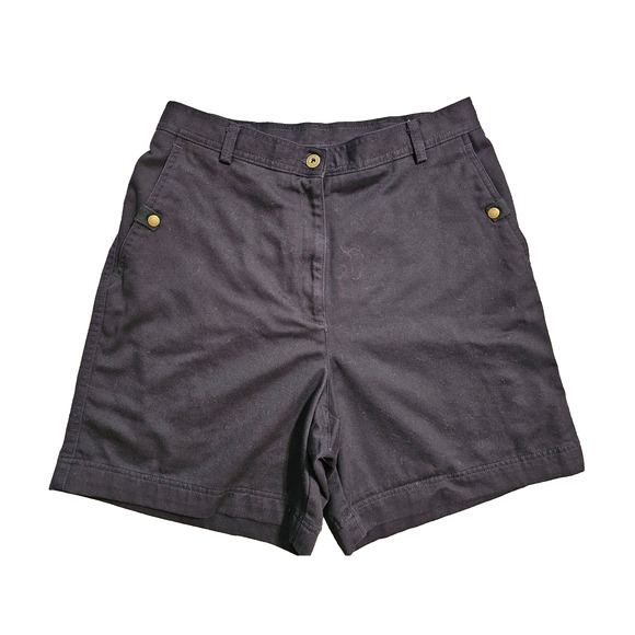 Liz Claiborne Womens Black Twill Flat Front Shorts 12 Side Pockets Back Pockets - Picture 1 of 7